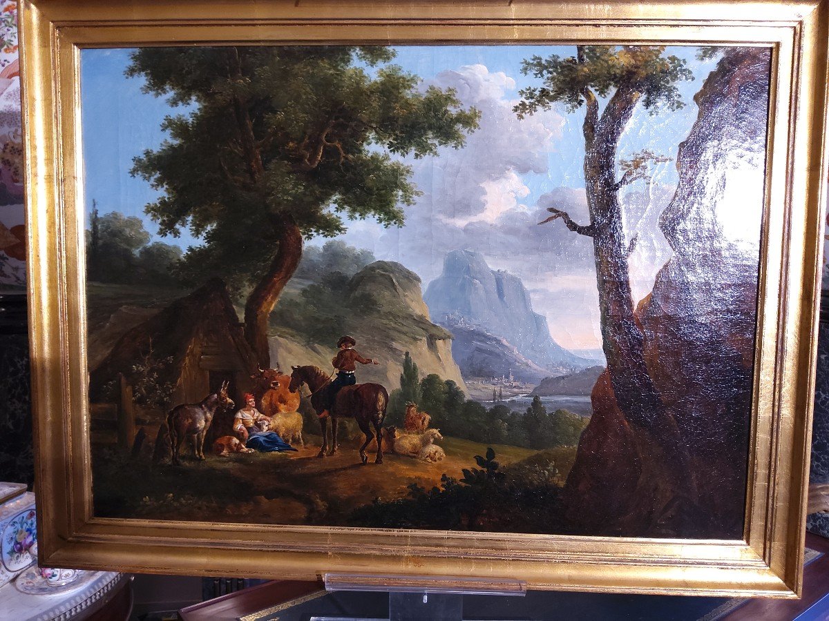 Peinture  Fin Du XVIII  La Halte Du Cavalier